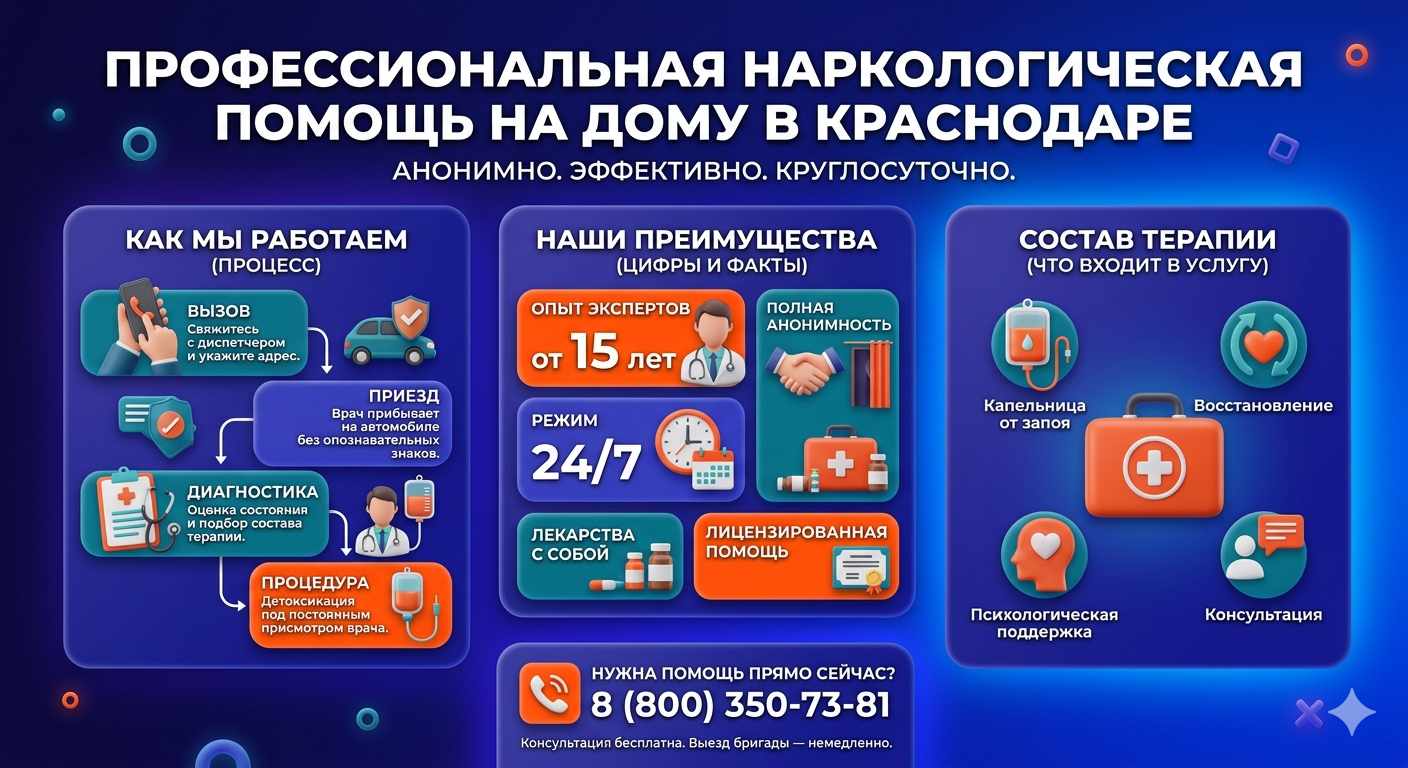Инфографика о принципах лечения алкоголизма на дому в Павлово: этапы вызова нарколога, преимущества анонимной детоксикации и состав медицинской помощи.